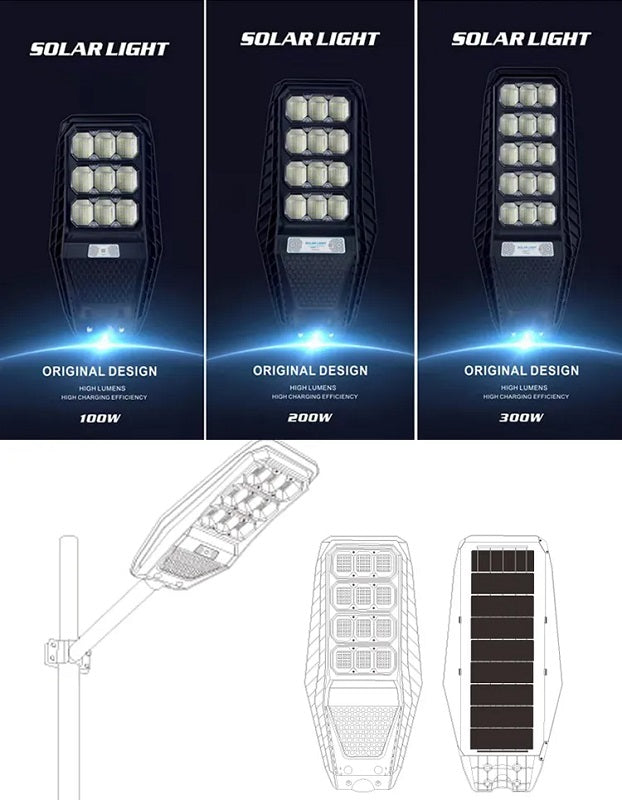 RELYARD 100W 1200Lumen/ 200W 1600Lumen/ 300W 2200Lumen, Outdoor All-In-One Solar Power LED Light With Motion Sensor