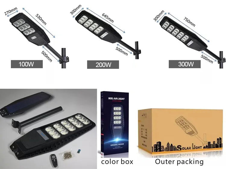 RELYARD 100W 1200Lumen/ 200W 1600Lumen/ 300W 2200Lumen, Outdoor All-In-One Solar Power LED Light With Motion Sensor