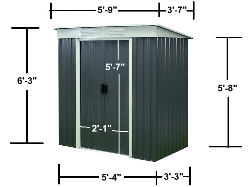 RELYARD 4X6 METAL OUTDOOR STORAGE GARDEN SHED (1700 Series) 5'-7" DOOR HEIGHT