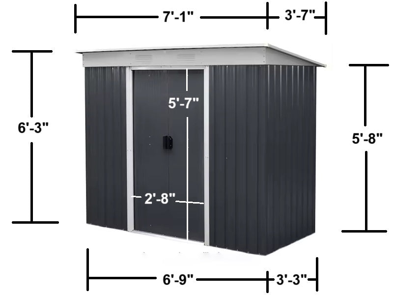 RELYARD 4X7 METAL OUTDOOR STORAGE GARDEN SHED (1700 Series) 5'-7" DOOR HEIGHT