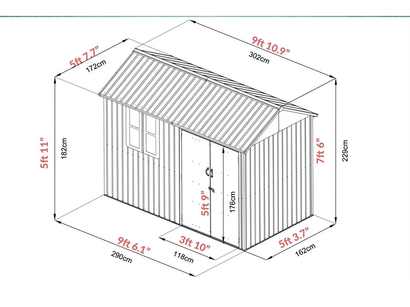RELYARD 6x10 METAL COTTAGE GARDEN SHED WITH WINDOW (1700 Series) 176CM DOOR HEIGHT