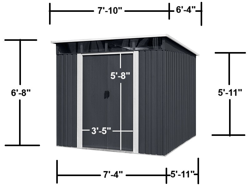 RELYARD 6x8 METAL OUTDOOR STORAGE GARDEN SHED WITH SKYLIGHT (1700 Series) 5'-8" DOOR HEIGHT