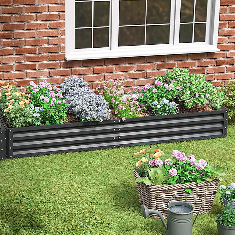 RELYARD 8x2 GALVANIZED STEEL RAISED GARDEN BED PLANTER BOX