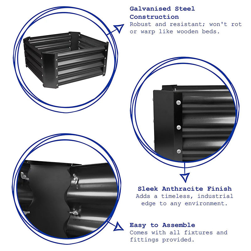 RELYARD 8x2 GALVANIZED STEEL RAISED GARDEN BED PLANTER BOX