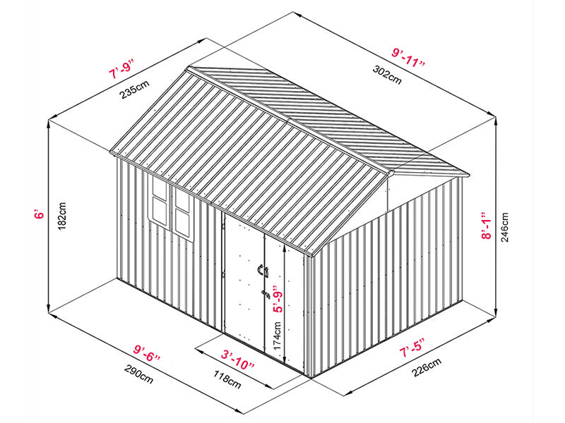 RELYARD 8x10 METAL COTTAGE GARDEN SHED WITH WINDOW (1700 Series)